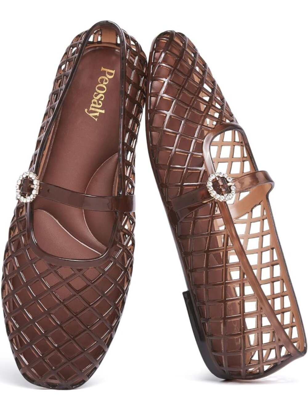 Women's All Brown Comfortable Slip on Pointed Toe Closed Toe Jelly Flat Shoes